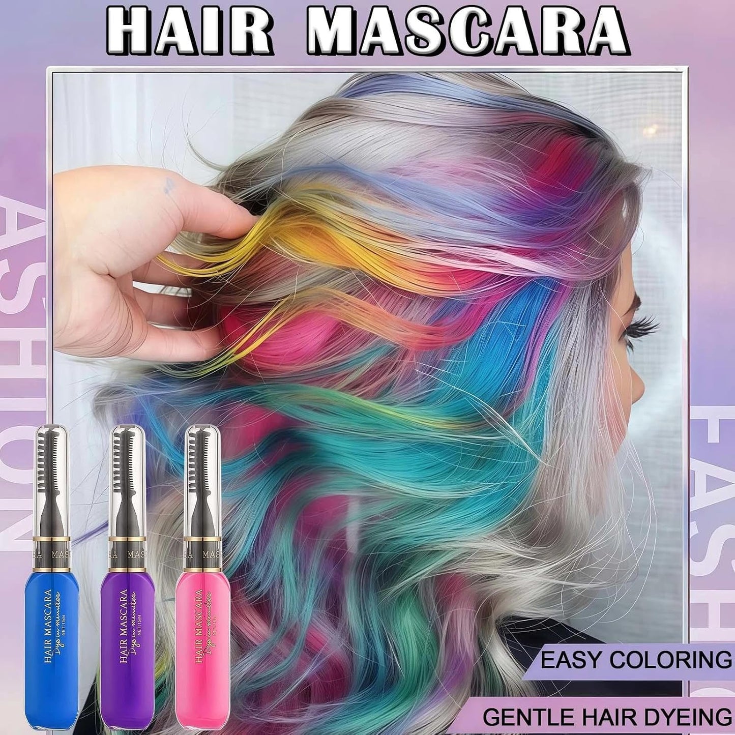 3PCS Hair Colour Spray Hairs Chalk Set, Hair Mascara, Temporary Hair/Color Spray, Mascara &amp; Hairspray Bundle - Washable Dye In Blue, Purple, Pink - Fun, For Parties &amp; Play