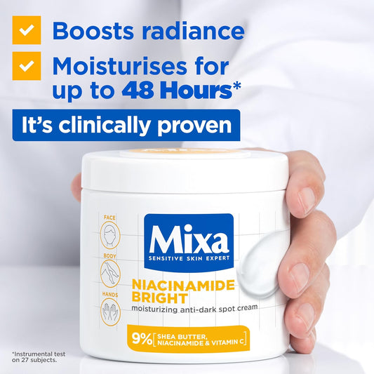 Mixa Cream, Niacinamide Bright Moisturizing Anti-Dark Spot Cream, Body Care Dark Spot Corrector for Uneven Tone, with 9% Niacinamide, Shea Butter &amp; Vitamin C, 400ml
