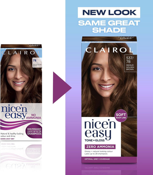 Clairol Nice'n Easy Tone+Gloss Semi Permanent Hair Dye - 537/78 Medium Golden Brown