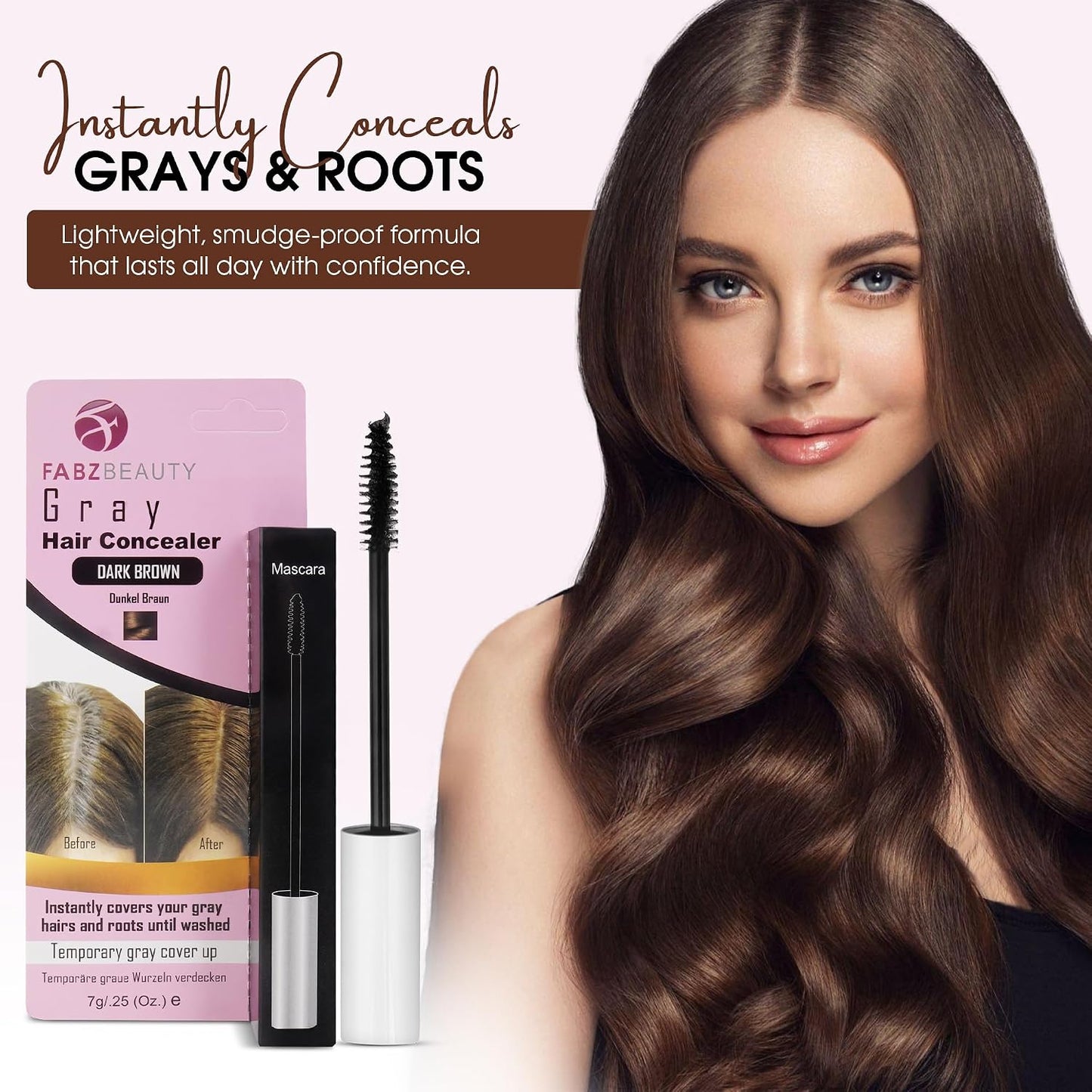Grey Hair Root Cover Up Mascara | Instant Dark Brown Touch up Wand for Men &amp; Women, Quick Concealer Brush to Hide Grey Roots, Easy Temporary Hair Colour Solution (Dark Brown)