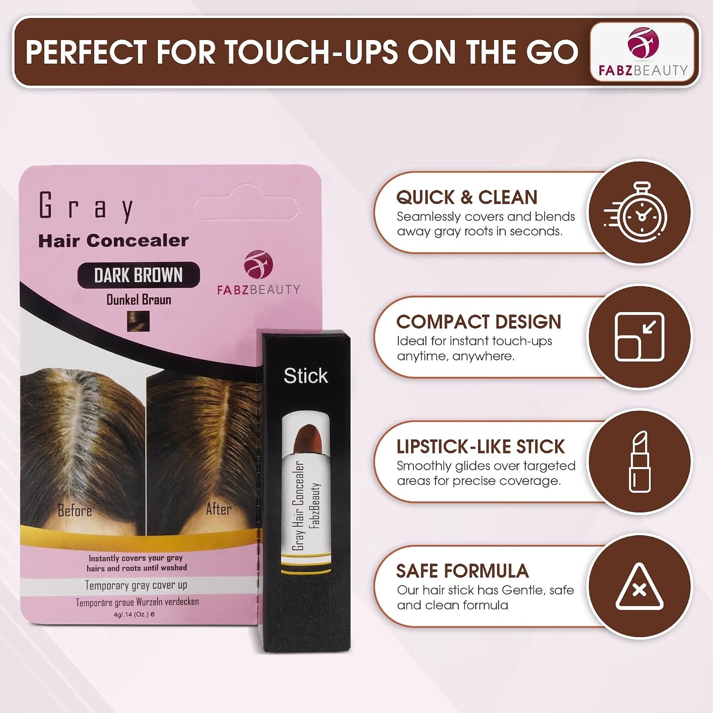 Root Touch Up Stick for Women &amp; Men | Easy Hair Root Colour Touch Up for Grey Coverage, Long-Lasting Hair Colour with Magic Retouch, Natural &amp; Quick Application (Dark Brown)