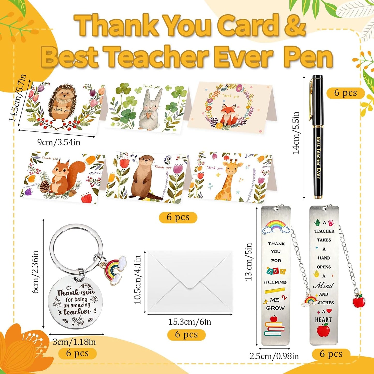 6 Set Thank You Teacher Gifts for Women Men - Teacher Gifts Make up Bags Bookmarks Keychain Black Pens,Thank You Cards Teacher Appreciation Gifts for Nursery Teaching Assistant