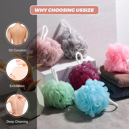 Loofah Sponge Shower Puff – 6 Pack Multicolor Mesh Bath Sponges &amp; Body Scrubbers | Exfoliating Shower Poufs for Men &amp; Women, Durable Bath Puffs for Rich Lather &amp; Gentle Cleaning