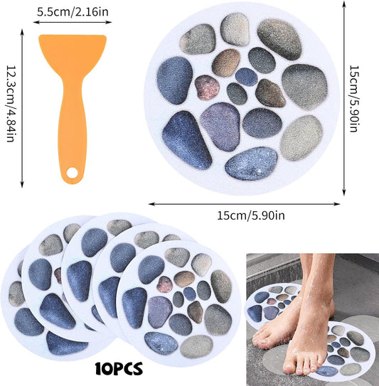 10 Pcs Non Slip Bath Stickers, Round Anti Slip Shower Stickers with Scraper, Self-Adhesive Safety Bathtub Treads for Bath Tub, Shower Room, Stairs and Slippery Surfaces (15cm Diameter)