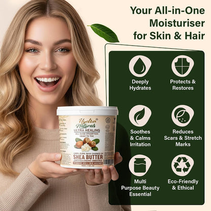 Hydra Naturals Unrefined Shea Butter 500g – 100% Pure, Raw, Organic, Cold Pressed – Natural Moisturiser for Hair, Smooth Skin, Face &amp; Body – DIY Beauty, Dry Scalp, Anti-Aging Care
