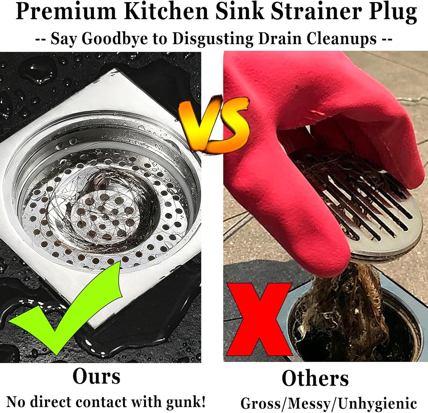 Stainless Steel Kitchen Sink Strainer Plug, Standard Strainer Drain Protector Hair/Food Catcher for Bathroom, Kitchen, Shower (External Diameter 7.6cm, Inner Diameter 4.5cm, Pack of 2)