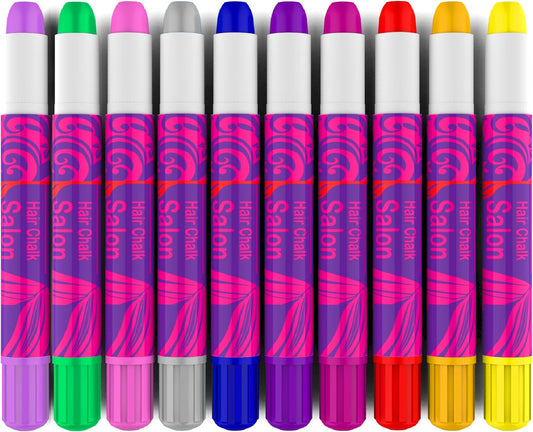 Desire Deluxe Hair Chalk Gift for Girls - 10 Temporary Non-Toxic Easy Washable Hair Dye Colourful, Metallic, Glitter Pens - Great Games Birthday Girls