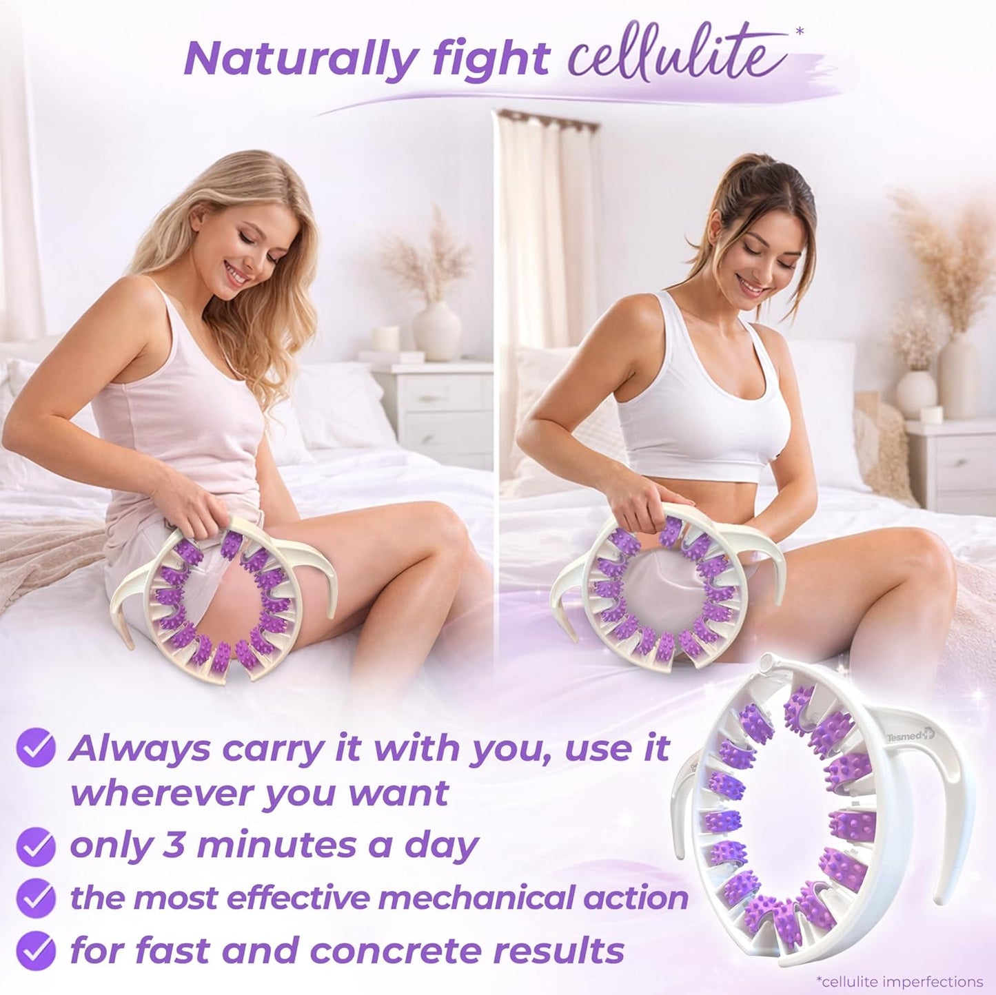 TESMED Cellulite Smooth Cellulite Massager with Patented Rollers – Lymphatic Drainage Effect for Orange Peel Skin &amp; Heavy Legs – Firming &amp; Body Shaping – Made in Italy