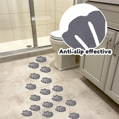 20 Bathroom Non-Slip Stickers And 3 Small Scrapers, Gray Shell Shape, Strong Sticky Adhesive, Suitable For Shower Room Floor Safety Protection.