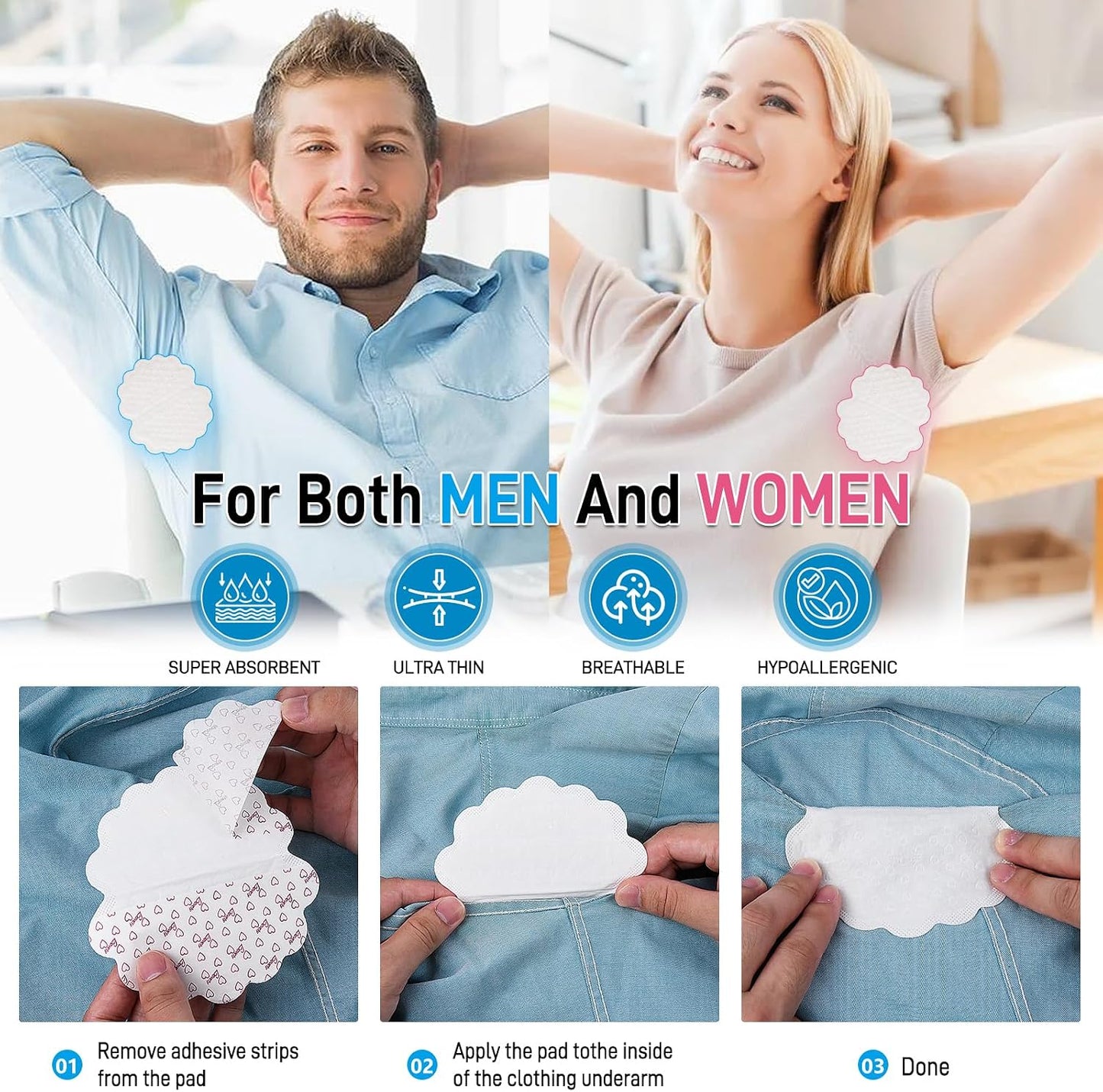 Armpit Sweat Pads - Disposable Underarm Sweat Pads - Antiperspirant Absorbent Odour Blocker Pads Armpit Dress Shields, Fights Hyperhidrosis,For Men &amp; Women (30 Pads 15Pairs)