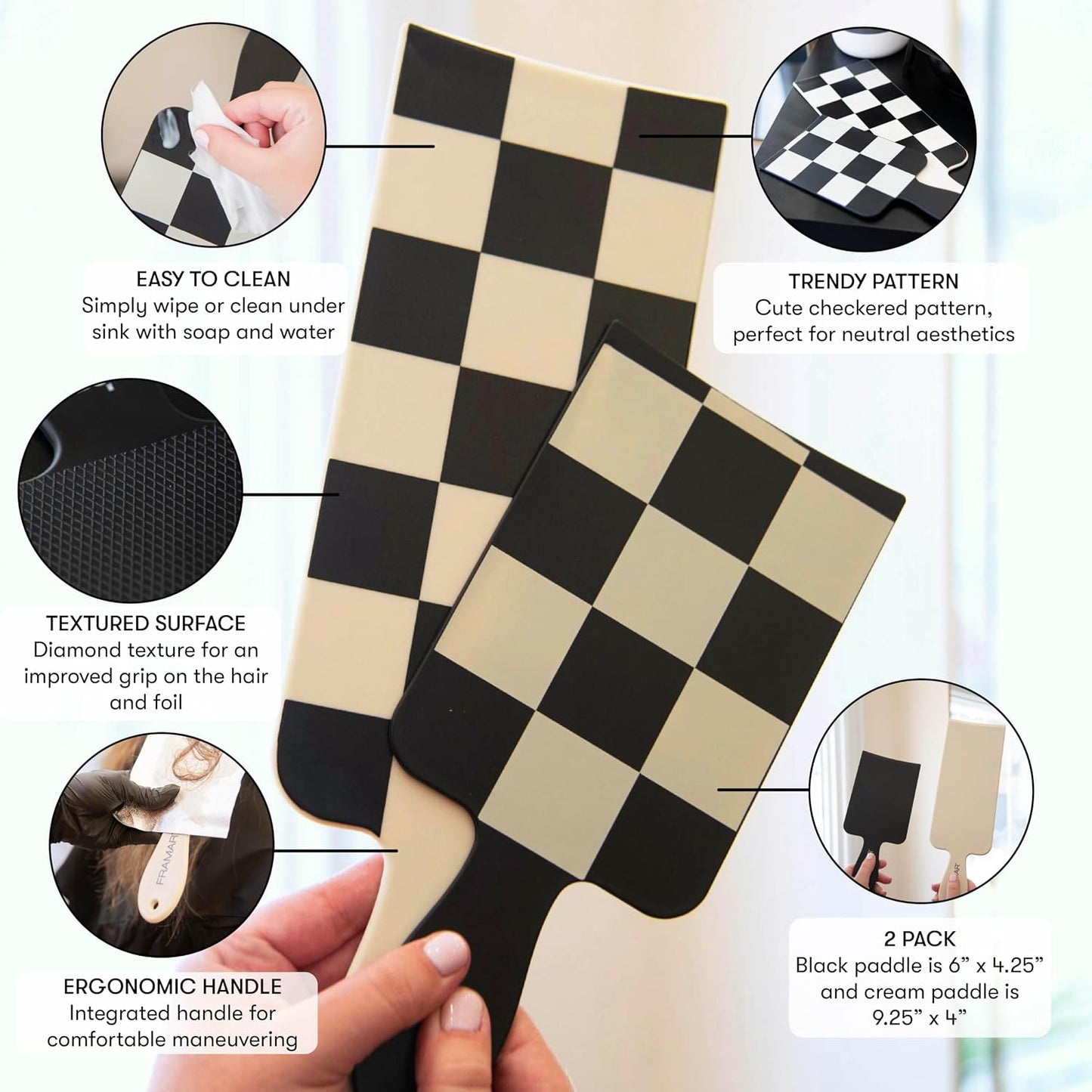 FRAMAR Professional Hair Colour Palette – Hair Colour Palette, Hair Wick Kit, Hair Colouring Kit – Black and White Chequered – Pack of 2