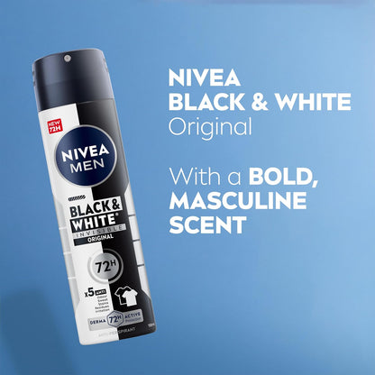 NIVEA MEN Black &amp; White Original Anti-Perspirant (150 ml), 72hr Anti-Sweat Deodorant for Men, No Stains on Black and White Clothes