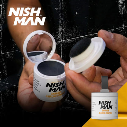 NISHMAN Enhance Hairline Powder – Black 10g – Hairline Filler for Men – Conceals Hair Gaps and Thinning Areas – Adds Natural Density and Sharp Definition – Lightweight, Smudge-Free Formula