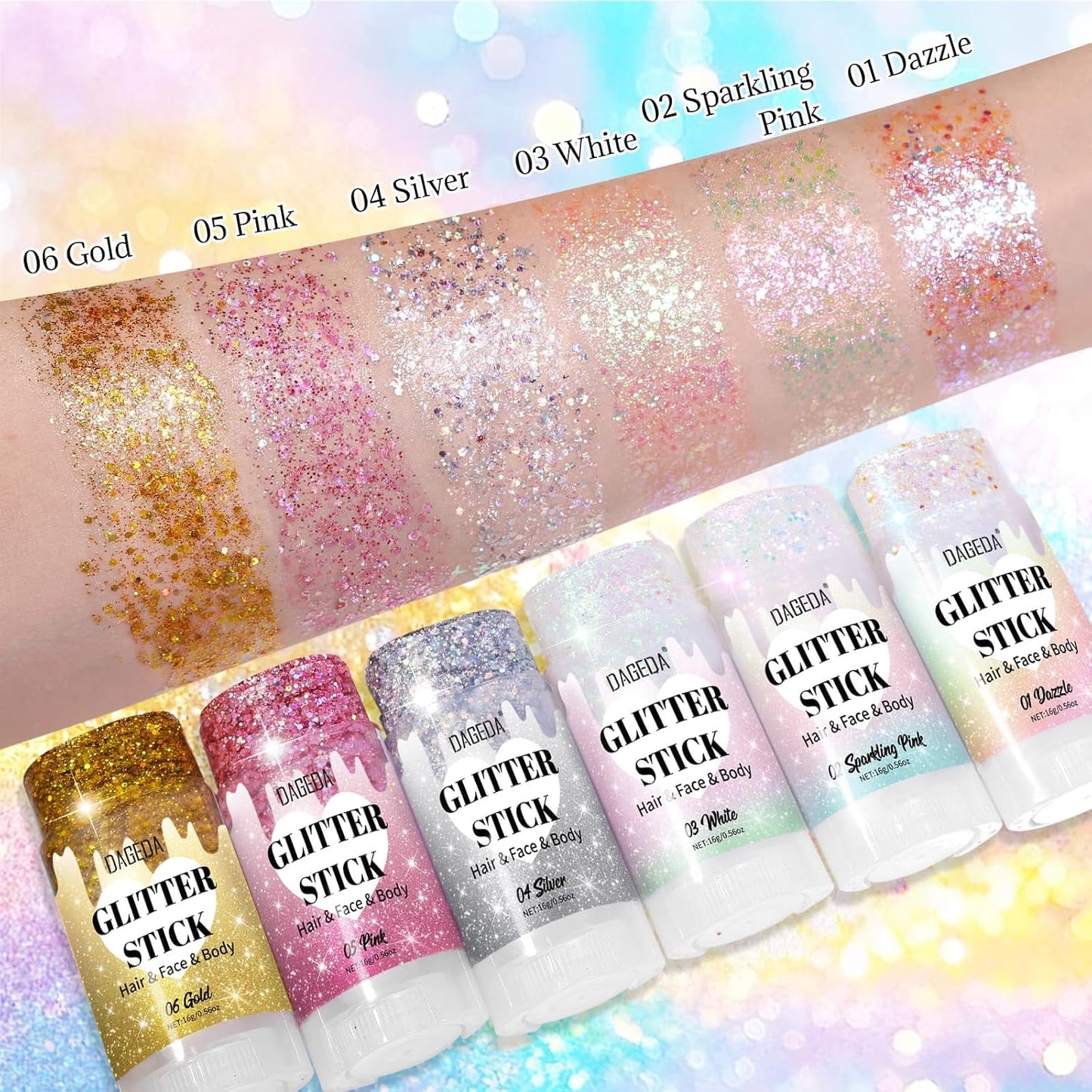 Prreal Body Glitter Stick, Sparkly Face Glitter Gel Makeup,Holographic Hair Glitters Mermaid Sequins Makeup Rave Outfits for Women, Shimmer Face Paint Stick Festival Accessories, Dazzle