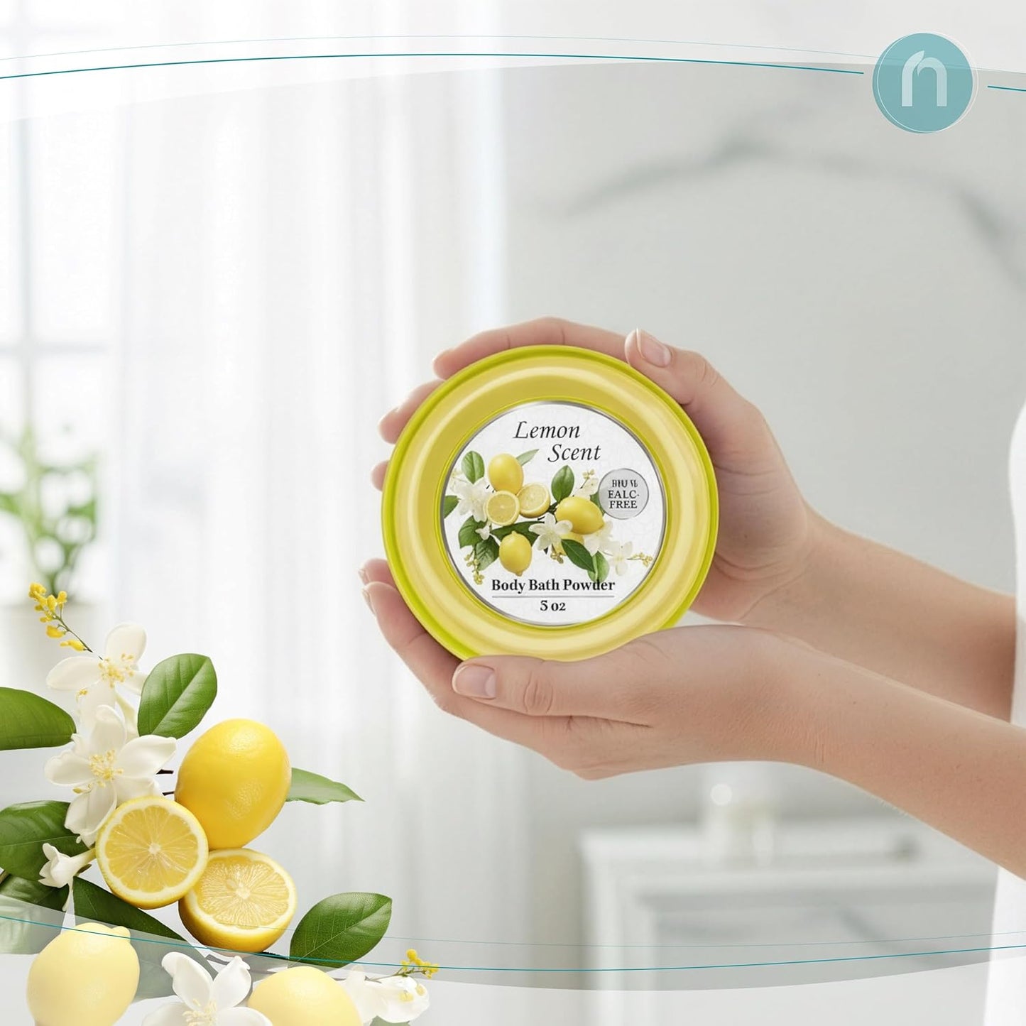 R-NEU 1 Pack Body Powder for Women with Puff, 100% Talc-Free, Luminous Lemon Scented Dust, After Bath for Soft Skin, Extra Large,(5oz)