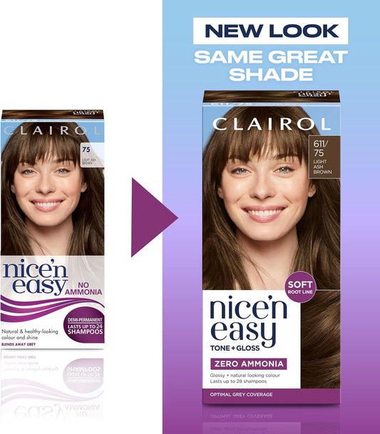 Clairol Nice'n Easy Tone+Gloss Semi Permanent Hair Dye - 611/75 Light Ash Brown