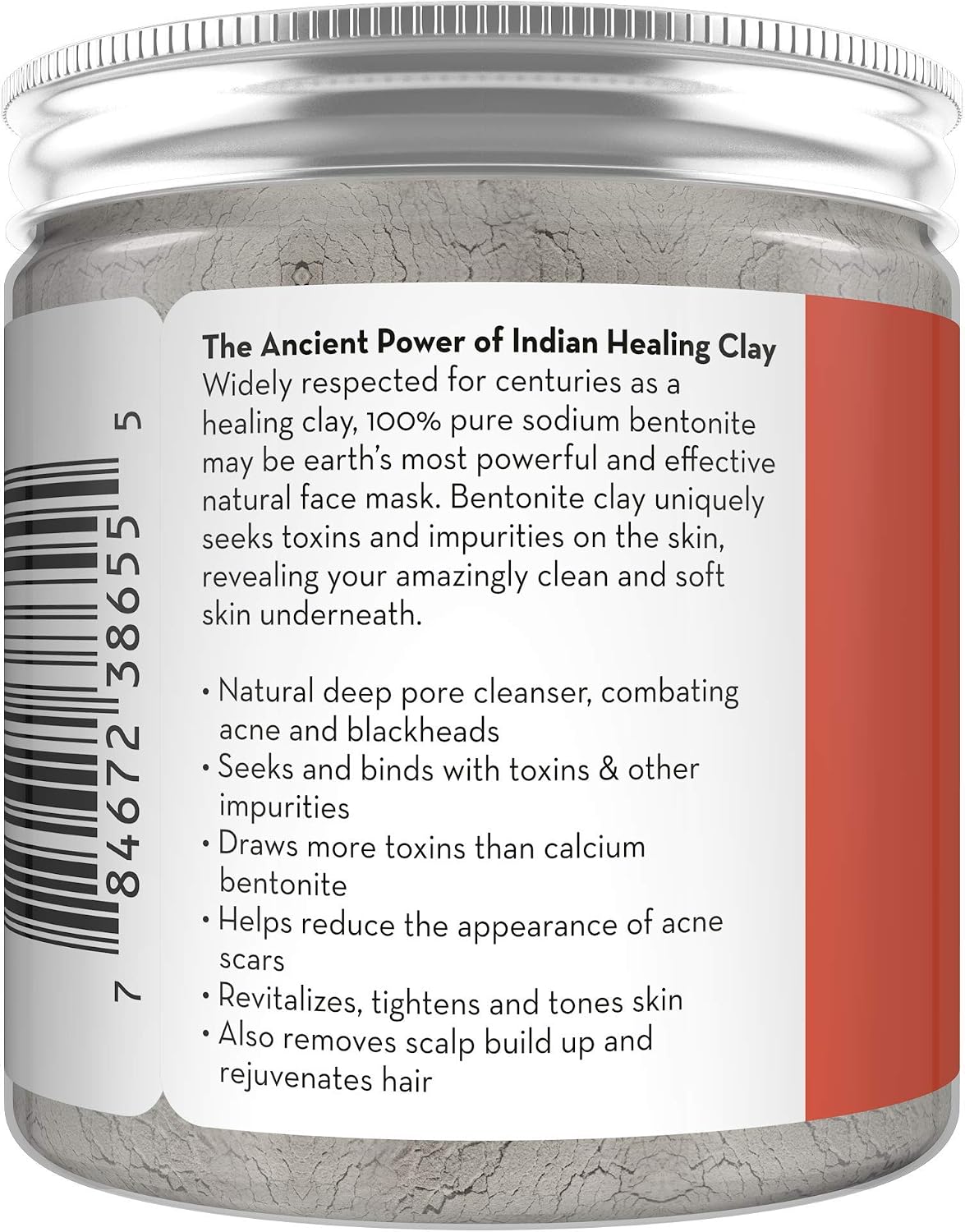 Pure Body Naturals Bentonite Indian Healing Clay - 16 Oz - 100% Pure Sodium Bentonite - Therapeutic Grade - Face Skin Care, Deep Skin Pore Cleansing, Detoxifying, Revitalization