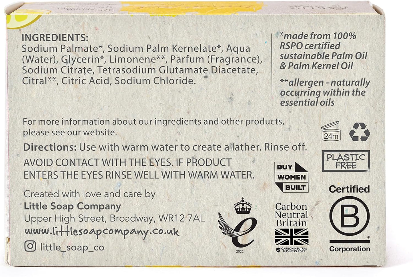Little Soap Company Natural Range - Lemon Zest Soap Bar, 100g | Vegan, Cruelty Free &amp; Antibacterial, No SLS or Parabens | Eco Friendly Body, Face &amp; Hand Soap with Cleansing Lemon Essential Oils