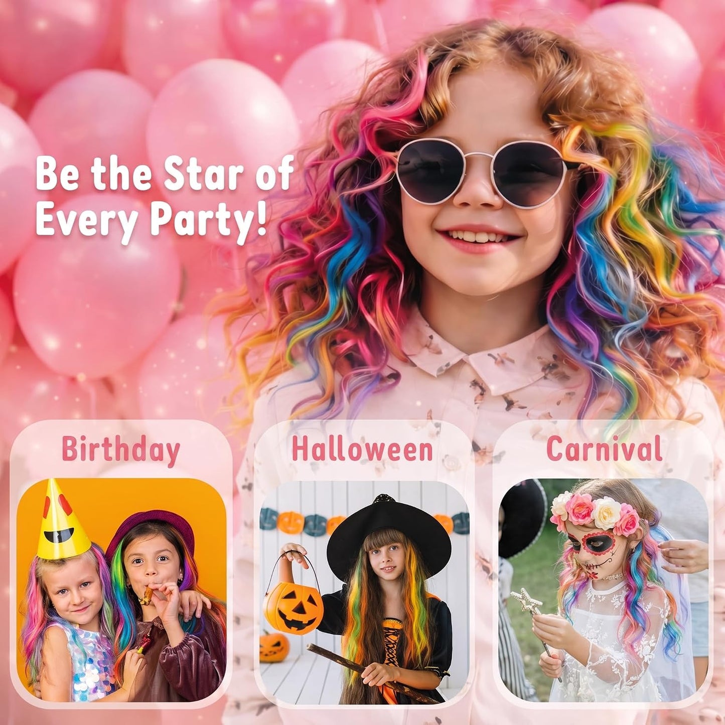 Magicat vibrant washable hair chalk for kids I non-toxic temporary kids hair dye I kpop gifts for girls I party favor set for children I creative style for ages 3-10