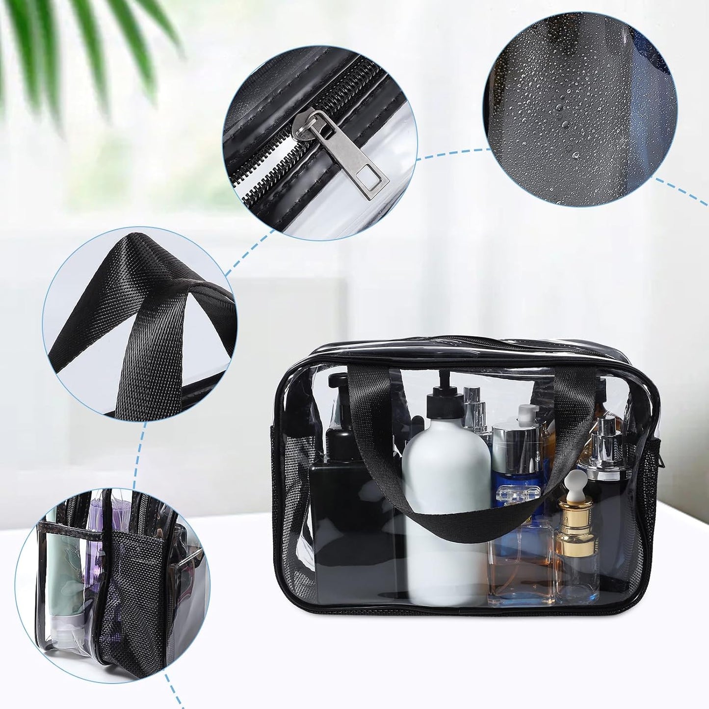 Clear Toiletry Bag, Large Clear Travel Toiletries Bag Thickened PVC Waterproof Makeup Bags with Handles Plastic Cosmetic Bag Travel Wash Bag with Zippers for Women Girls Men