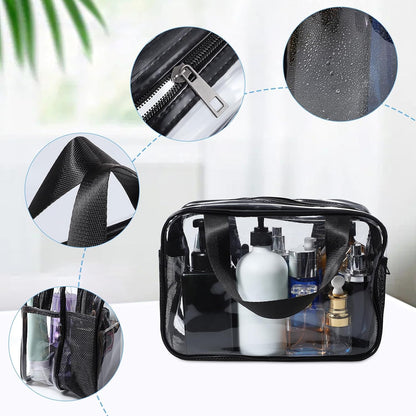Clear Toiletry Bag, Large Clear Travel Toiletries Bag Thickened PVC Waterproof Makeup Bags with Handles Plastic Cosmetic Bag Travel Wash Bag with Zippers for Women Girls Men