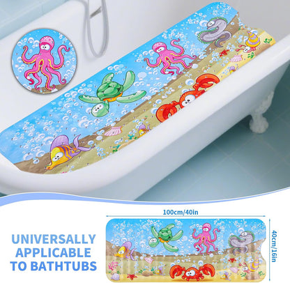 Baby Bath Mats Non Slip Anti Mould 100x40cm Bathtub Mats Extra Long Bath Shower Tub Mat with Suction Cup and Drain Holes,Sea Turtle Cartoon Kids Bath Mat,Machine Washable,for Bathroom Floor