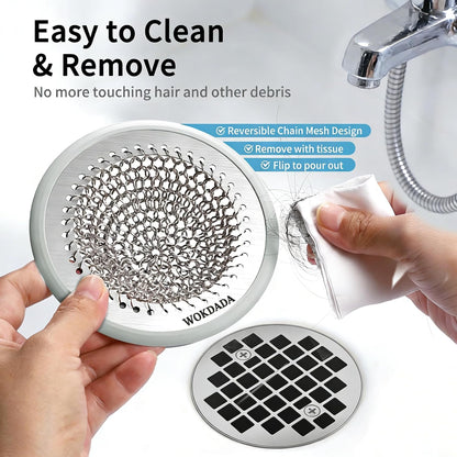 WOKDADA Shower Drain Hair Catcher, Non-Slip Shower Drain Cover, Anti-Clogging Stainless Steel Drain Protector, Bathroom Accessory for UK Standard Flat Drains of Bathroom (Patented Product)