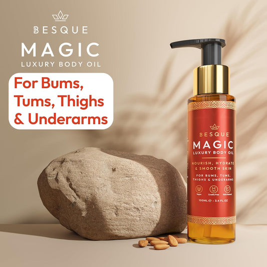 Besque Magic Body Oil, 100ml, After Shower Body Oil For Women, Hydrating Skin Care For Full Body That Plumps, Tightens, and Firms Skin With Natural Ingredients, Made In UK