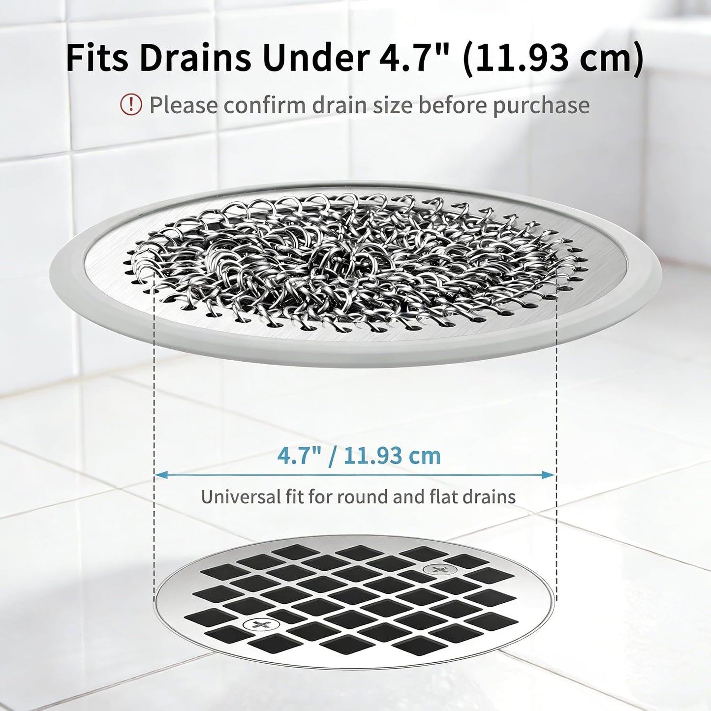 WOKDADA Shower Drain Hair Catcher, Non-Slip Shower Drain Cover, Anti-Clogging Stainless Steel Drain Protector, Bathroom Accessory for UK Standard Flat Drains of Bathroom (Patented Product)