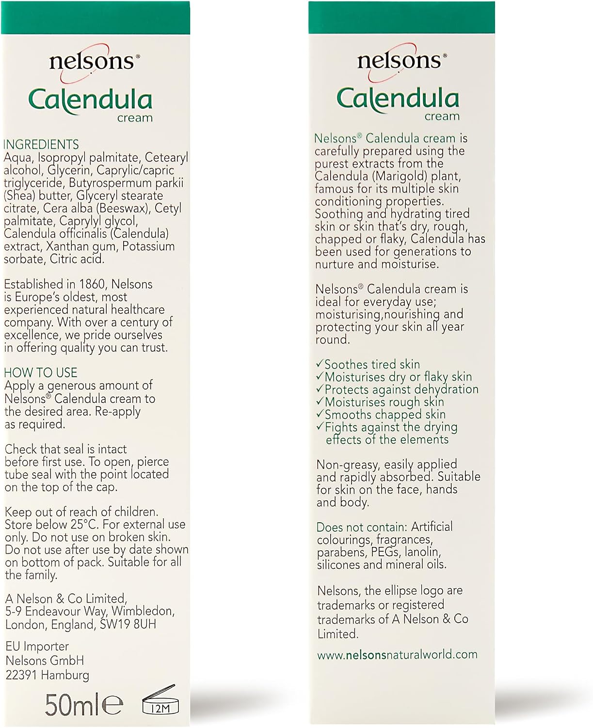 Nelsons Calendula Cream (50ml), Gentle Moisturiser For Face Hands Body, For Soothing and Hydrating Dry, Rough Skin, Non-Greasy, Paraben &amp; Fragrance Free, Uses Calendula (Marigold) Plant Extracts