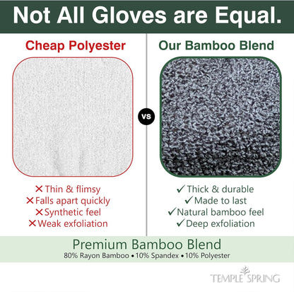 Temple Spring Exfoliating Glove, Carbonized Rayon Bamboo Body Scrubber, Loofah Exfoliating Mitt, Shower Scrubber Wash Cloth, Body Exfoliator Scrub, Loofa Shower Gloves Bath Sponge - Grey