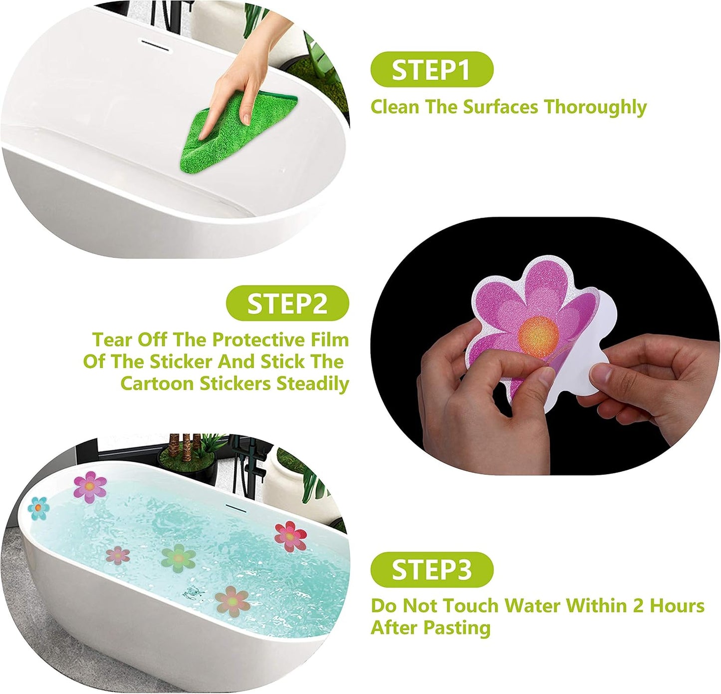 Hebayy 10 Pack Non-Slip Flower Bathtub Shower Deco Water-Resistance Stickers with Bonus Scraper