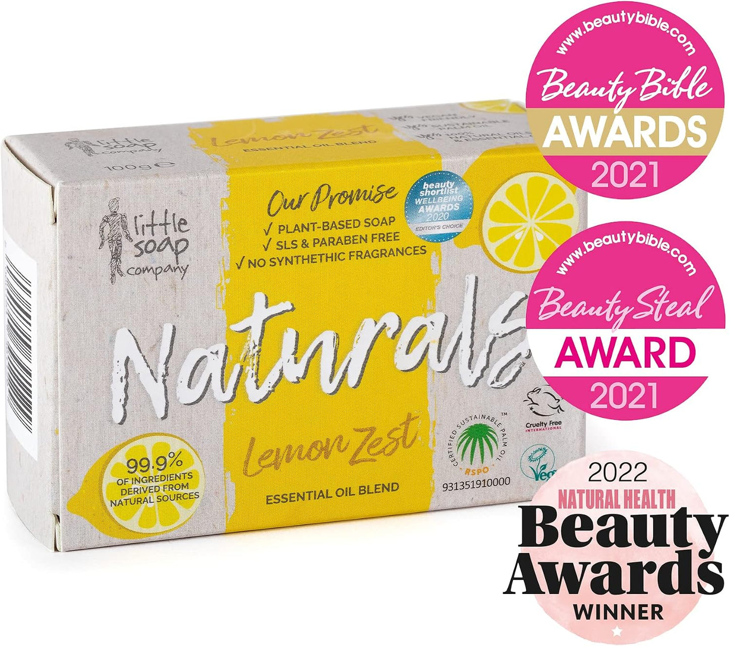 Little Soap Company Natural Range - Lemon Zest Soap Bar, 100g | Vegan, Cruelty Free &amp; Antibacterial, No SLS or Parabens | Eco Friendly Body, Face &amp; Hand Soap with Cleansing Lemon Essential Oils