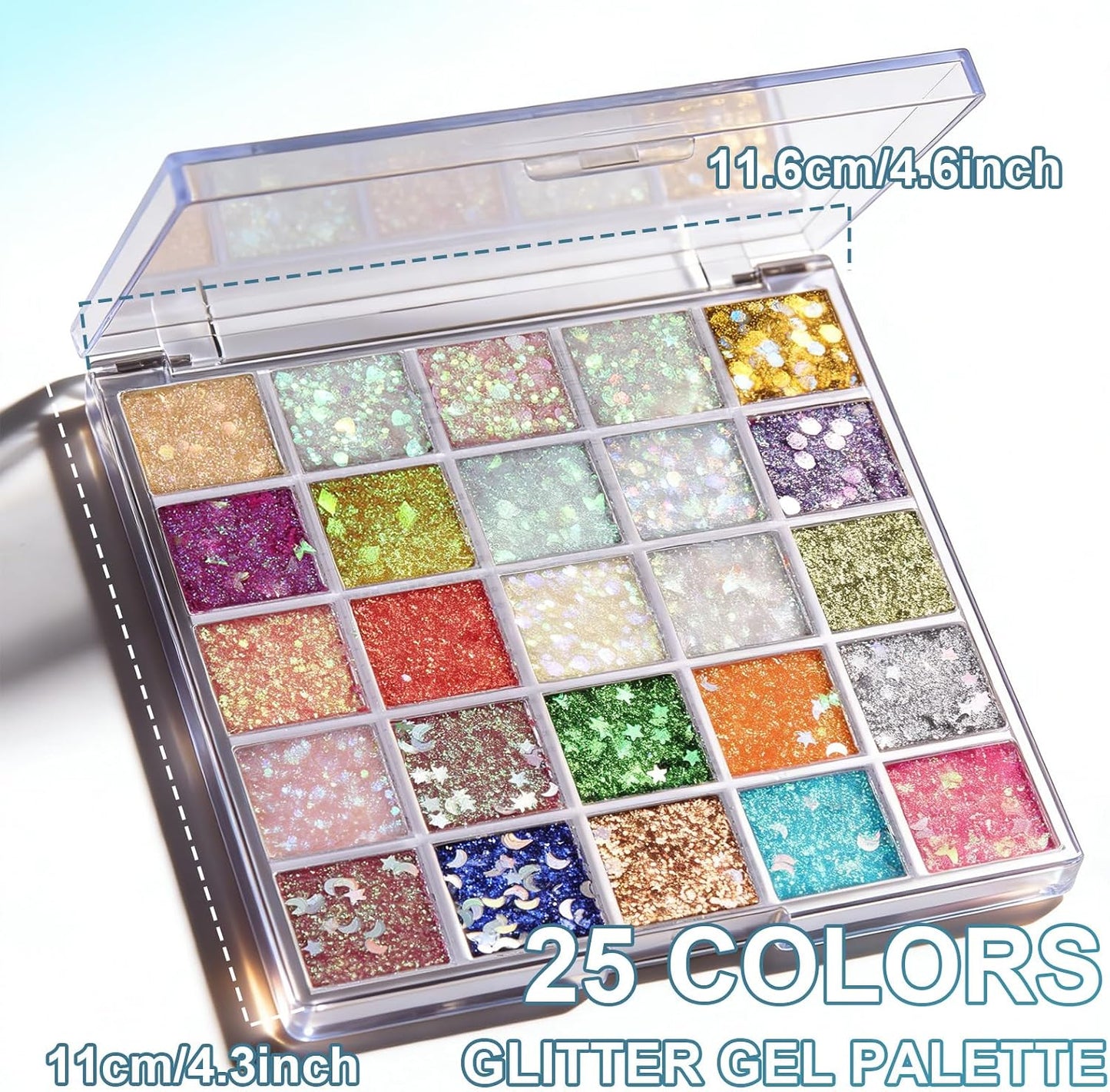 Prreal 25 Colors Body Glitter Gel Palette, Mermaid Holographic Glitter Gel,Face Hair Body Shimmer Chunky Sequins,Girls Women Party Carnival Halloween Festival Accessories