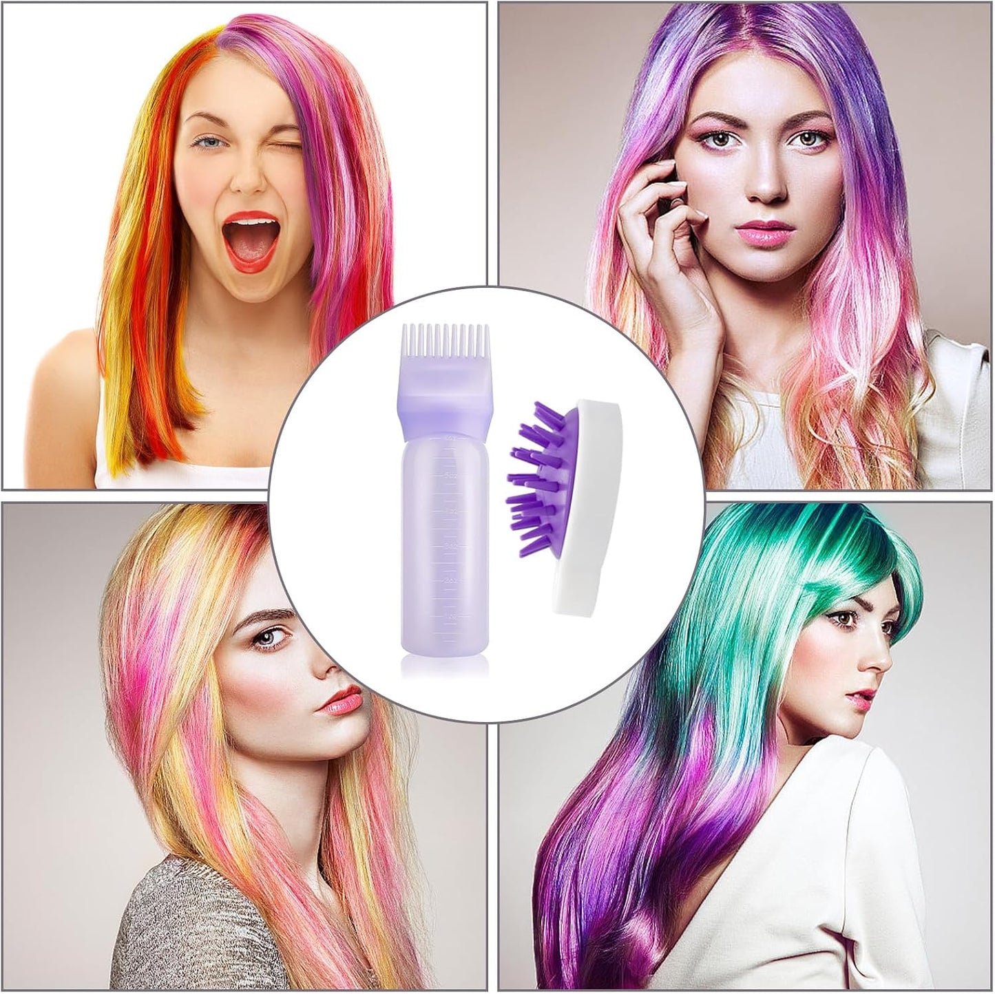 3 Hair Oil Applicator Bottle 3 Scalp Massager,Root Comb Applicator Bottle Graduated,Hair Dye Brush 120ml,Hair Massager Scalp Shampoo Brush(Pink+White+Purple)