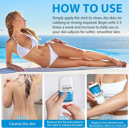 Exfoliating Body Stick with AHA 7% + BHA 0.5% — Smooth &amp; Soft Skin Formula — Solid Non-Messy Texture — With Shea Butter for Nourishing Care — For Arms, Legs, Inner Thighs, Underarms &amp; Rough Areas
