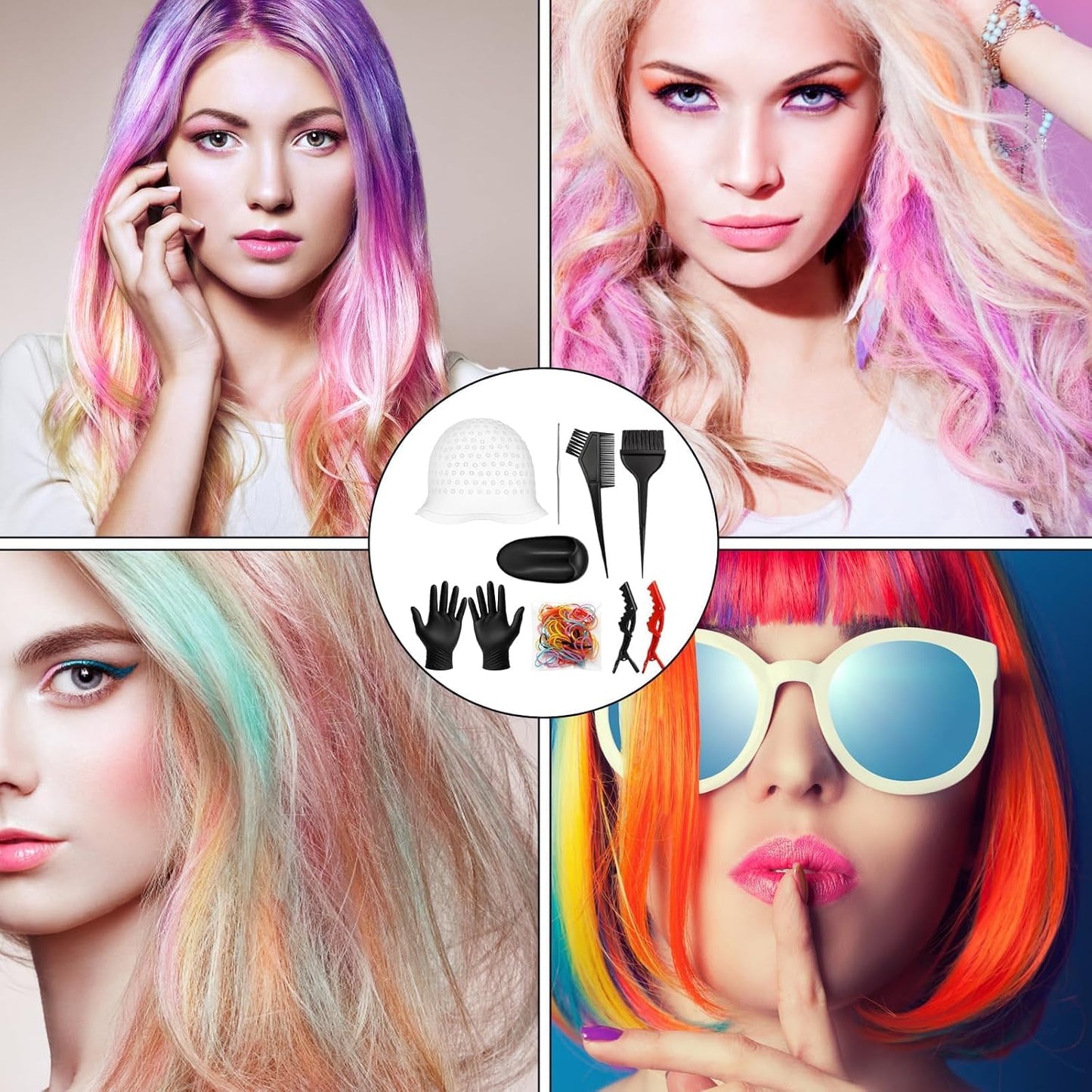 Professional 9 Pcs Highlighting Kit with Durable Highlighting Cap, Hair Dye Brush, Hook Hair Dye Comb, Gloves and Hair Tools Accessories for Effortless DIY &amp; Salon Hair Colouring ﻿ ﻿