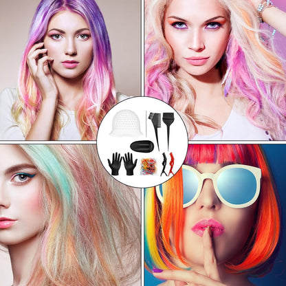 Professional 9 Pcs Highlighting Kit with Durable Highlighting Cap, Hair Dye Brush, Hook Hair Dye Comb, Gloves and Hair Tools Accessories for Effortless DIY &amp; Salon Hair Colouring ﻿ ﻿