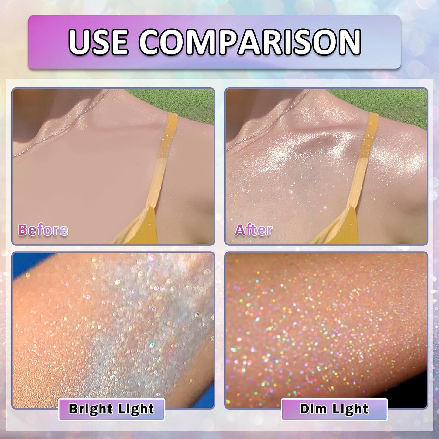 Body Glitter Spray Holographic Glitter Spray for Hair Body, Long-Lasting Shiny for Festival Prom Party-5.2 Fl Oz, Rainbow Sliver