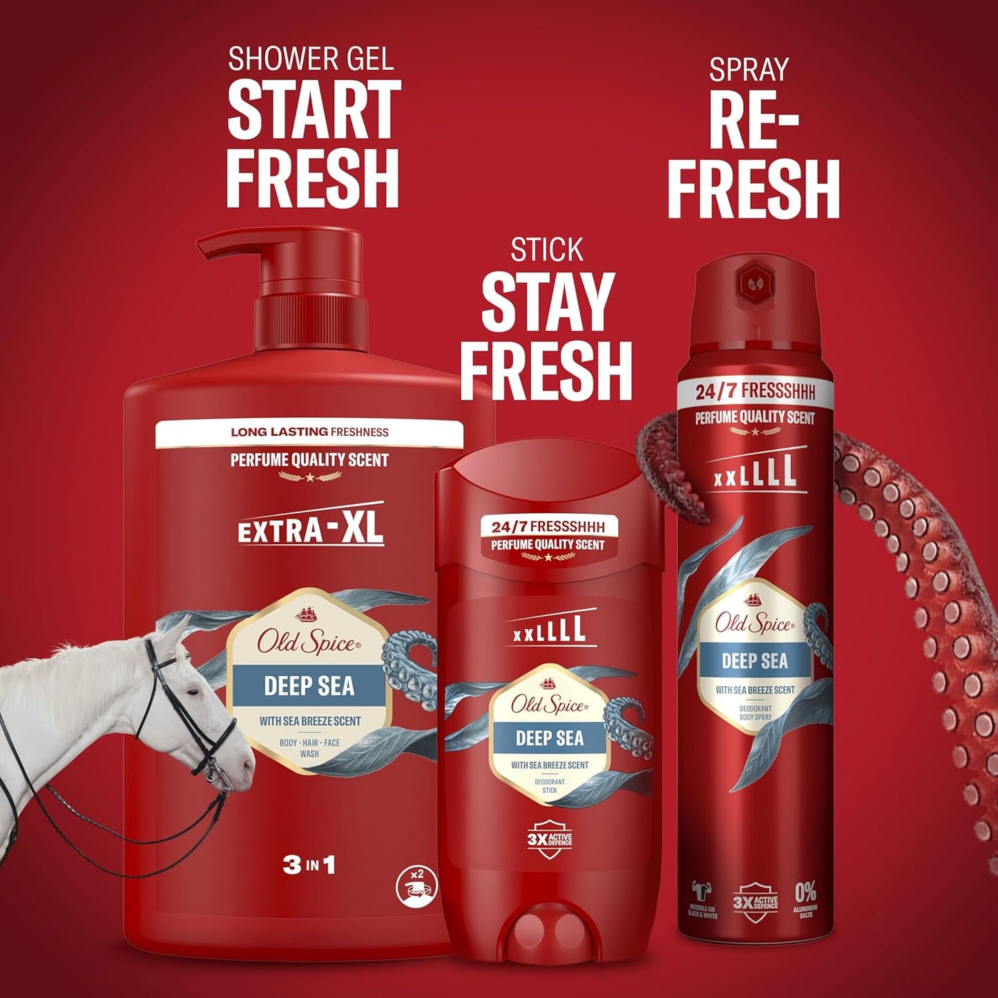 Old Spice Deep Sea Men’s Shower Gel &amp; Shampoo 1000ml, Multi-Use 3-in-1 Body-Hair-Face Wash, Long Lasting Freshness, Perfume Quality Scent, Deep Cleansing