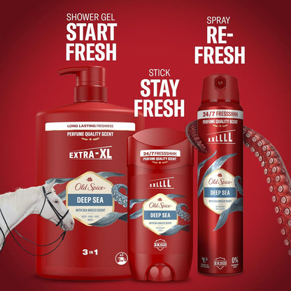 Old Spice Deep Sea Men’s Shower Gel &amp; Shampoo 1000ml, Multi-Use 3-in-1 Body-Hair-Face Wash, Long Lasting Freshness, Perfume Quality Scent, Deep Cleansing
