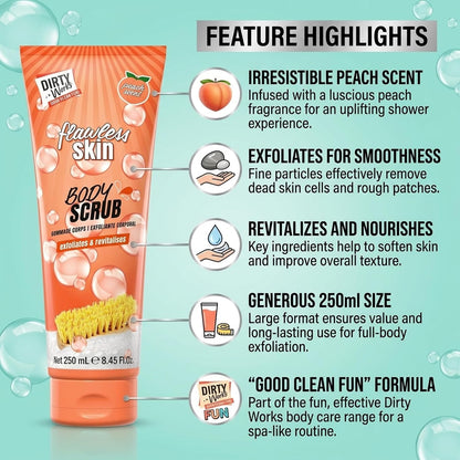 Dirty Works Flawless Skin Body Scrub - Exfoliating Body Polish for Smooth, Radiant Skin | Gentle Deep Cleansing with Natural Ingredients | 250ml