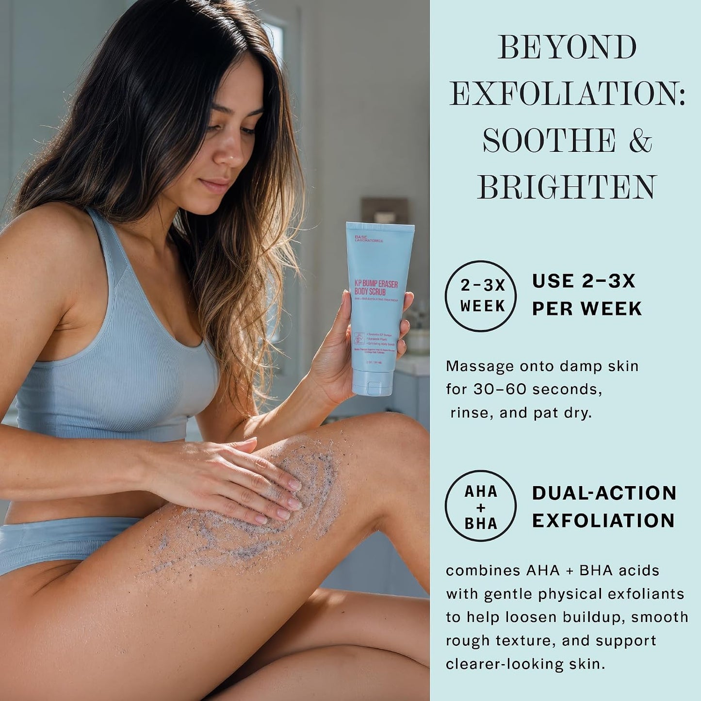 Base Laboratories Ingrown Hair - KP Bump Exfoliating Body Scrub - with AHA+BHA - Keratosis Pilaris Treatment - Daily Skin Exfoliant - Helps Reduce Strawberry Skin &amp; Razor Bumps - Men &amp; Women 90ml