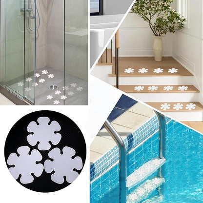 16 PCS Anti Slip Bath Stickers, White Non Slip Shower Stickers Flower Shape – Transparent Bathtub Safety Mat Tape with Scraper for Floor, Stairs &amp; Bath