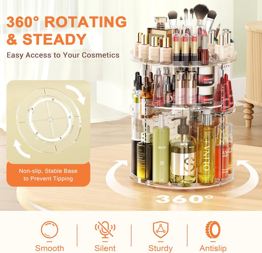 Auxmir Rotating Makeup Organiser, 9-Tier Adjustable Makeup Organiser with 360 Degree Rotation, Large Capacity Spinning Makeup Storage on Stand Revolving for Vanity Table, Bedroom, Bathroom