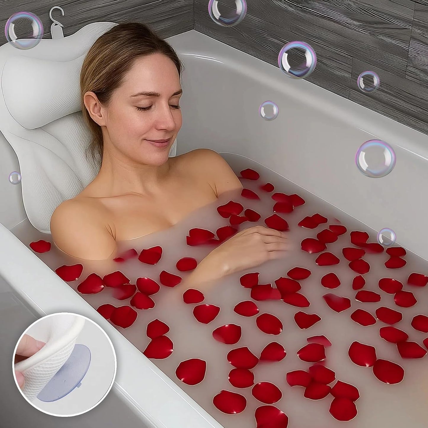 Full Body Bath Pillow Mat &amp; Non-slip Cushion, Bathtub Pillow with 5D Air Mesh and 16 Powerful Suction Cups, Ergonomic Design Support Head and Neck Back for Home Hot Tub Relaxing Spa Fits All Bathtub