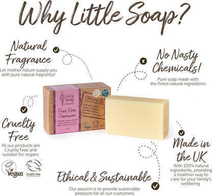 Little Soap Company Organic Range - Pure Rose Geranium Bar Soap, 110g| Natural, Vegan, Cruelty-Free, eco friendly Organic Soap for Body Face &amp; Hands with Pure Essential Oils | No SLS or Parabens
