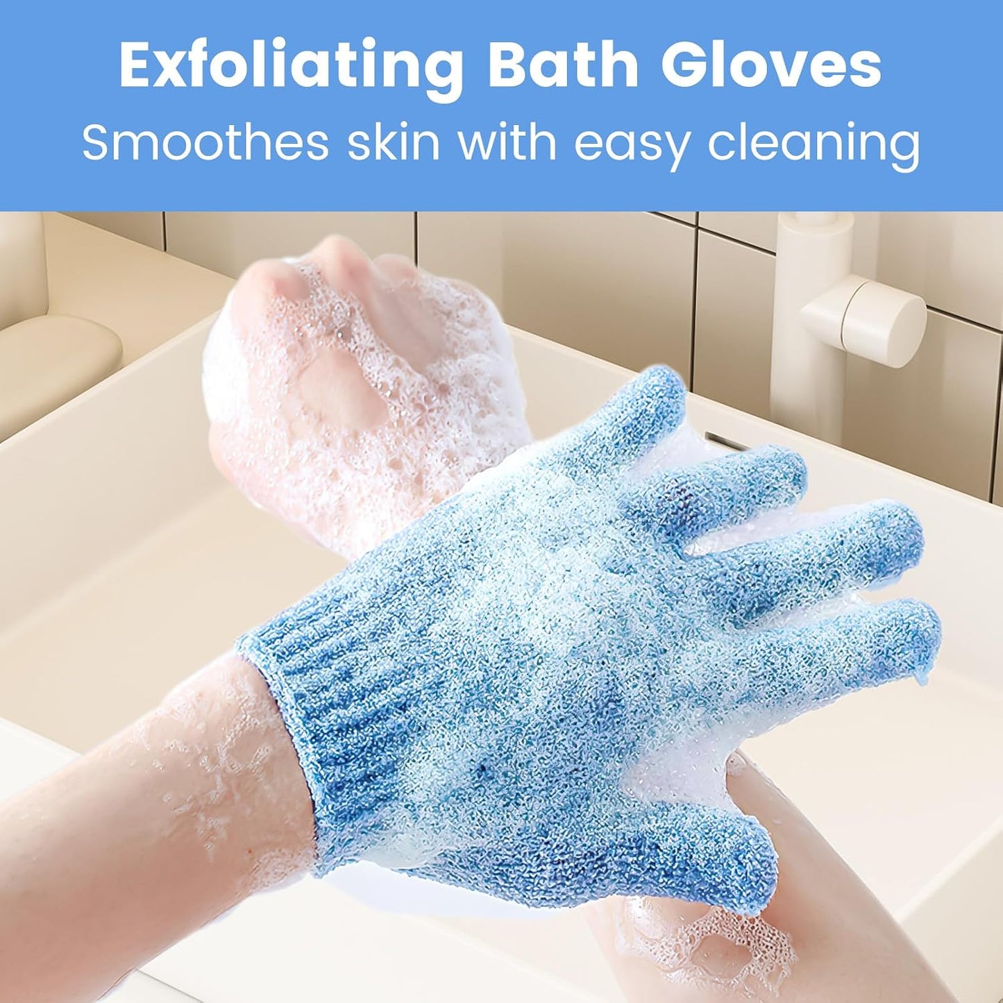 6Pcs Exfoliating Gloves - Bamboo Shower Gloves - Bath and Body Exfoliator Mitts - Scrubs Away Ingrown Hair and Dead Skin - for Shower, Spa and Massage Cell Remover Loofah - White, Red, Blue