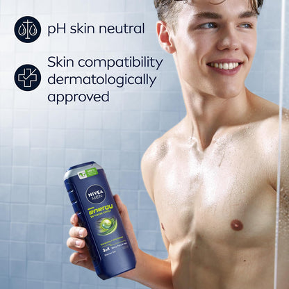 NIVEA MEN Energy Shower Gel (500 ml), Moisturising 3-in-1 Body Wash for Men with Mint Extract, Invigorating and Energising NIVEA MEN Shower Gel