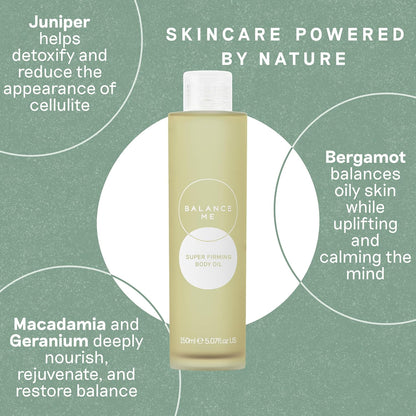 Balance Me Super Firming Body Oil 150ml, Body Moisturiser for Dry Skin, Targets Cellulite, Stretch Marks &amp; Skin Tightening, Vegan Anti Aging Body Oil